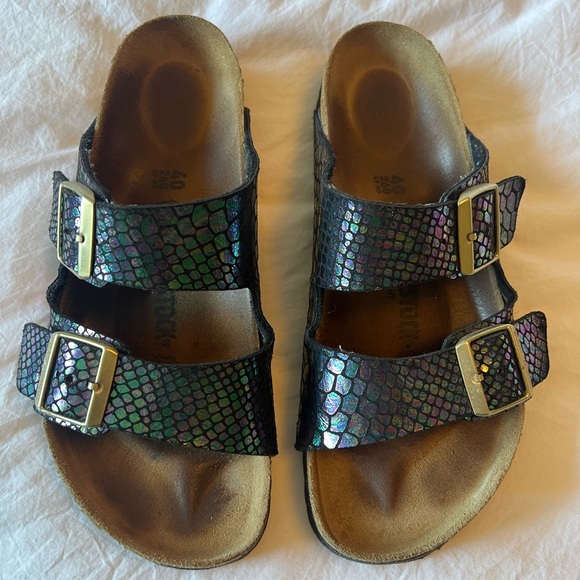 💜 Birkenstock Arizona size 40 Metallic Snake Print 💫 - Picture 3 of 12